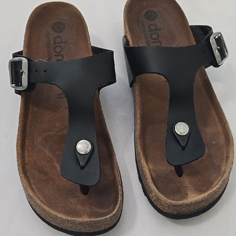 Dorea Black Leather Sandals 8